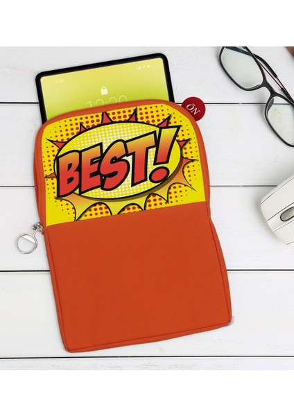 Gift Pop Art Tasarımlı Taşınabilir Koruyucu Tablet Kılıfı & Organizer Çanta - Turuncu-4