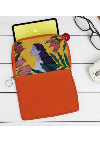 Gift Woman Art Tasarımlı Taşınabilir Koruyucu Tablet Kılıfı & Organizer Çanta - Turuncu-1