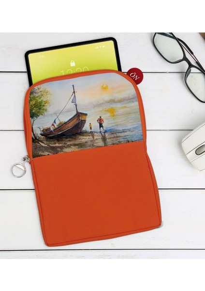 Gift Suluboya Tasarımlı Taşınabilir Koruyucu Tablet Kılıfı & Organizer Çanta - Turuncu-2
