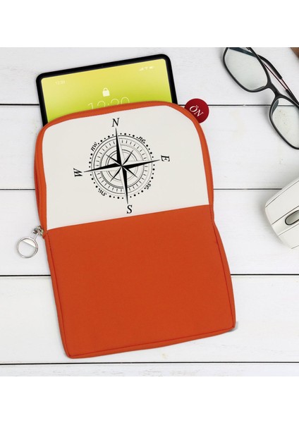 Gift Pusula Tasarımlı Taşınabilir Koruyucu Tablet Kılıfı & Organizer Çanta - Turuncu-2