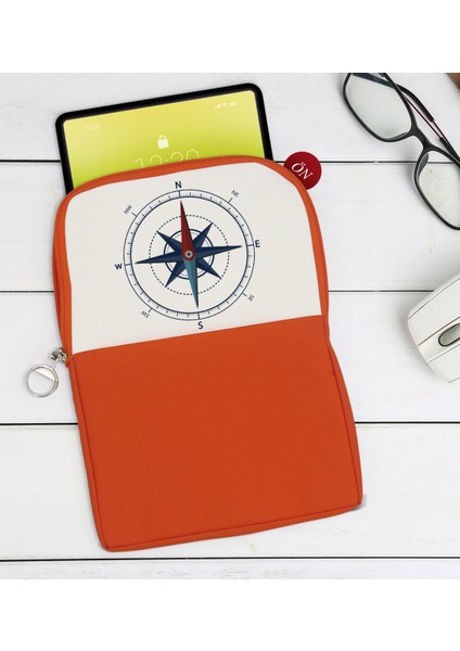 Gift Pusula Tasarımlı Taşınabilir Koruyucu Tablet Kılıfı & Organizer Çanta - Turuncu-1