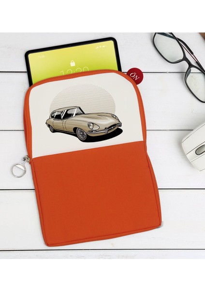Gift Klasik Araç Tasarımlı Taşınabilir Koruyucu Tablet Kılıfı & Organizer Çanta - Turuncu-8