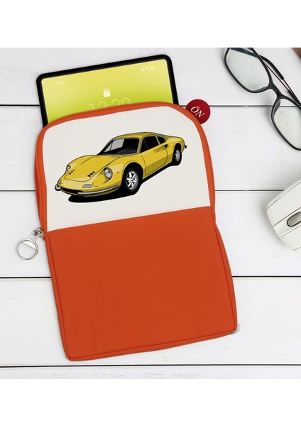 Gift Klasik Araç Tasarımlı Taşınabilir Koruyucu Tablet Kılıfı & Organizer Çanta - Turuncu-7