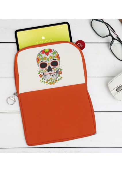 Gift Kurukafa Tasarımlı Taşınabilir Koruyucu Tablet Kılıfı & Organizer Çanta - Turuncu-10