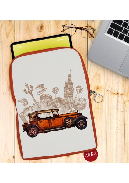 Gift Klasik Araç Tasarımlı Taşınabilir Koruyucu Tablet Kılıfı & Organizer Çanta - Turuncu-2 fiyatları