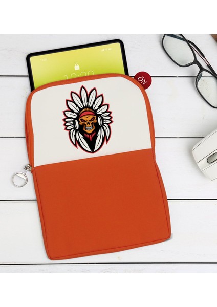 Gift Kurukafa Tasarımlı Taşınabilir Koruyucu Tablet Kılıfı & Organizer Çanta - Turuncu-6