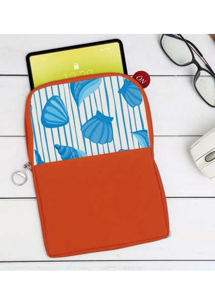 Gift Deniz Kabukları Tasarımlı Taşınabilir Koruyucu Tablet Kılıfı & Organizer Çanta - Turuncu-2