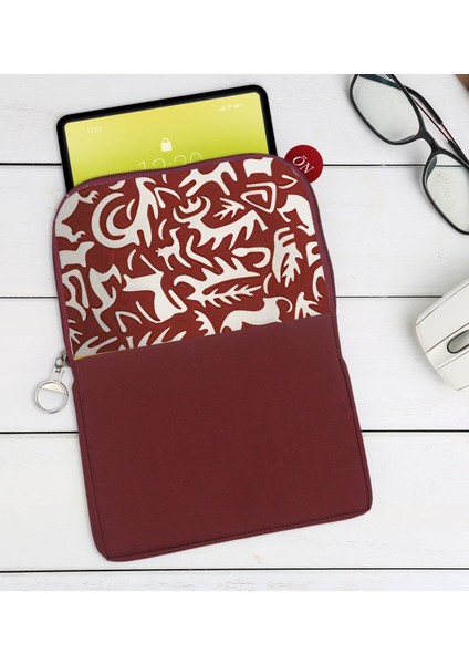 Gift Retro Motif Tasarımlı Taşınabilir Koruyucu Tablet Kılıfı & Organizer Çanta - Bordo-3
