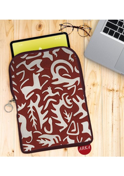 Gift Retro Motif Tasarımlı Taşınabilir Koruyucu Tablet Kılıfı & Organizer Çanta - Bordo-3 fiyatları