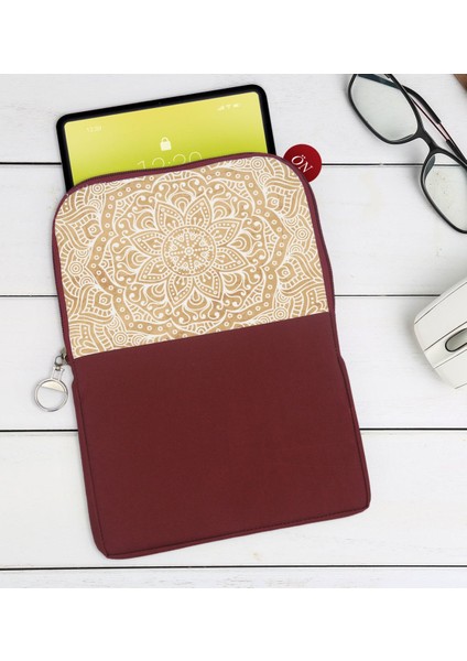 Gift Retro Motif Tasarımlı Taşınabilir Koruyucu Tablet Kılıfı & Organizer Çanta - Bordo-1