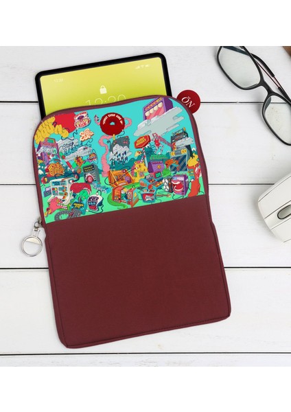 Gift Modern Soyut Tasarımlı Taşınabilir Koruyucu Tablet Kılıfı & Organizer Çanta - Bordo-9