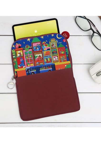 Gift Modern Soyut Tasarımlı Taşınabilir Koruyucu Tablet Kılıfı & Organizer Çanta - Bordo-10