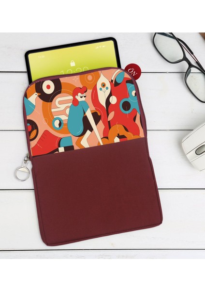 Gift Modern Soyut Tasarımlı Taşınabilir Koruyucu Tablet Kılıfı & Organizer Çanta - Bordo-6