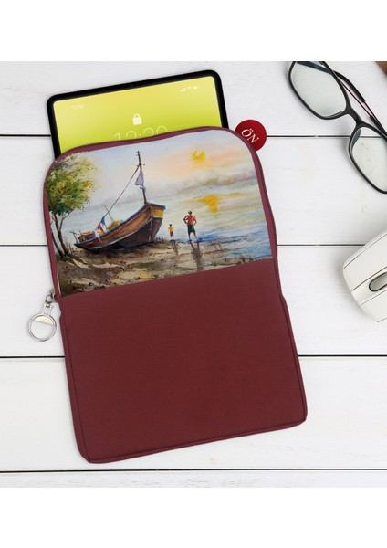 Gift Suluboya Tasarımlı Taşınabilir Koruyucu Tablet Kılıfı & Organizer Çanta - Bordo-2