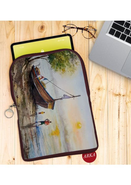 Gift Suluboya Tasarımlı Taşınabilir Koruyucu Tablet Kılıfı & Organizer Çanta - Bordo-2 fiyatları