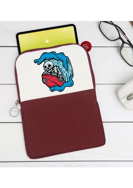 Gift Sörfçü Iskelet Tasarımlı Taşınabilir Koruyucu Tablet Kılıfı & Organizer Çanta - Bordo-1
