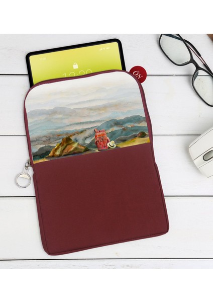 Gift Suluboya Tasarımlı Taşınabilir Koruyucu Tablet Kılıfı & Organizer Çanta - Bordo-1