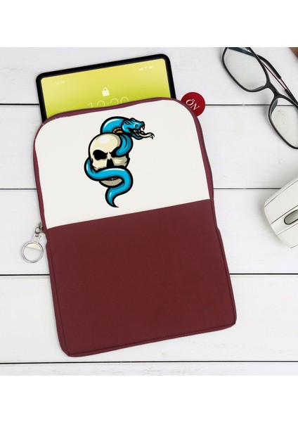 Gift Kurukafa Tasarımlı Taşınabilir Koruyucu Tablet Kılıfı & Organizer Çanta - Bordo-8