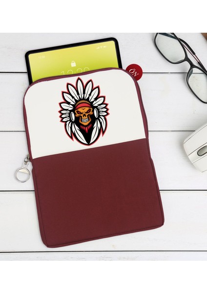 Gift Kurukafa Tasarımlı Taşınabilir Koruyucu Tablet Kılıfı & Organizer Çanta - Bordo-6