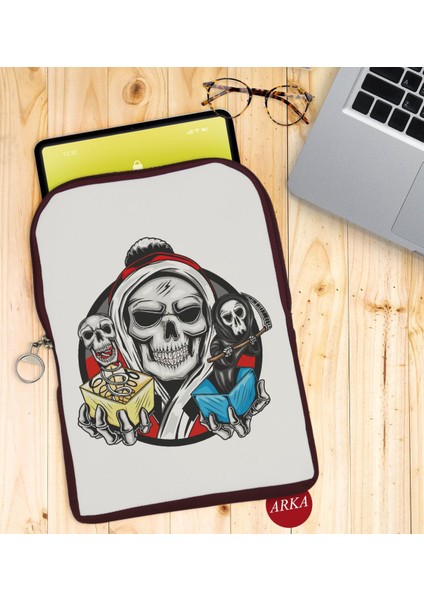 Gift Kurukafa Tasarımlı Taşınabilir Koruyucu Tablet Kılıfı & Organizer Çanta - Bordo-3 fiyatları