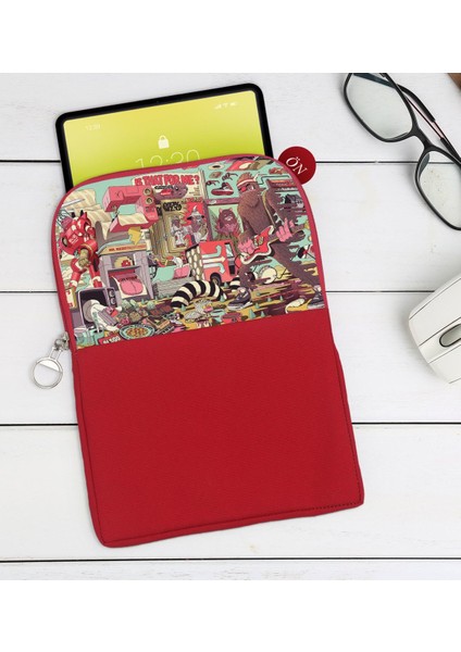 Gift Modern Soyut Tasarımlı Taşınabilir Koruyucu Tablet Kılıfı & Organizer Çanta - Kırmızı-7