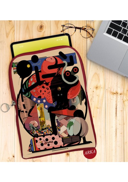 Gift Modern Soyut Tasarımlı Taşınabilir Koruyucu Tablet Kılıfı & Organizer Çanta - Kırmızı-7