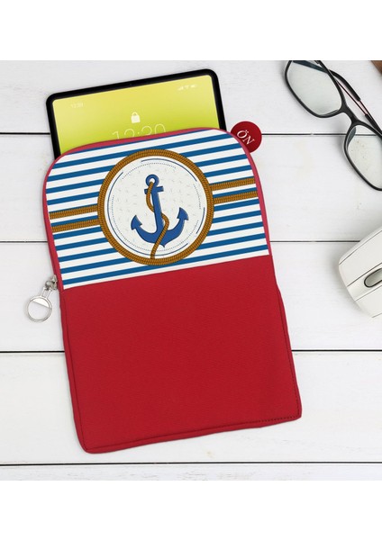 Gift Çapa Tasarımlı Taşınabilir Koruyucu Tablet Kılıfı & Organizer Çanta - Kırmızı-1