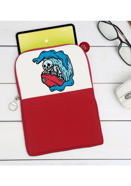 Gift Sörfçü Iskelet Tasarımlı Taşınabilir Koruyucu Tablet Kılıfı & Organizer Çanta - Kırmızı-1