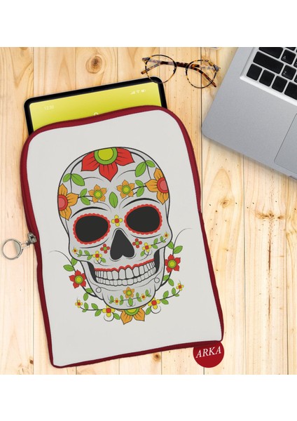 Gift Kurukafa Tasarımlı Taşınabilir Koruyucu Tablet Kılıfı & Organizer Çanta - Kırmızı-10 fiyatları