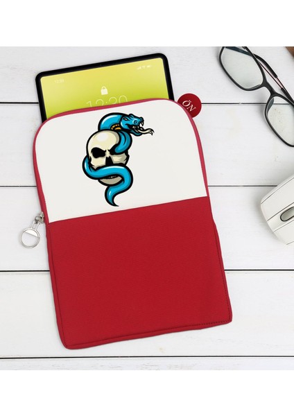 Gift Kurukafa Tasarımlı Taşınabilir Koruyucu Tablet Kılıfı & Organizer Çanta - Kırmızı-8