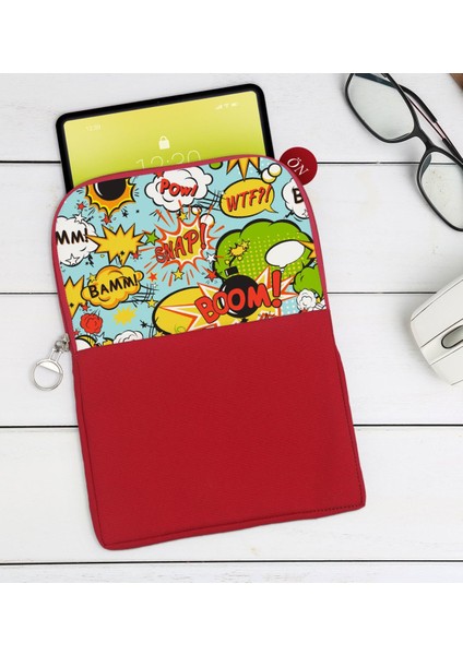 Gift Pop Art Tasarımlı Taşınabilir Koruyucu Tablet Kılıfı & Organizer Çanta - Kırmızı-3