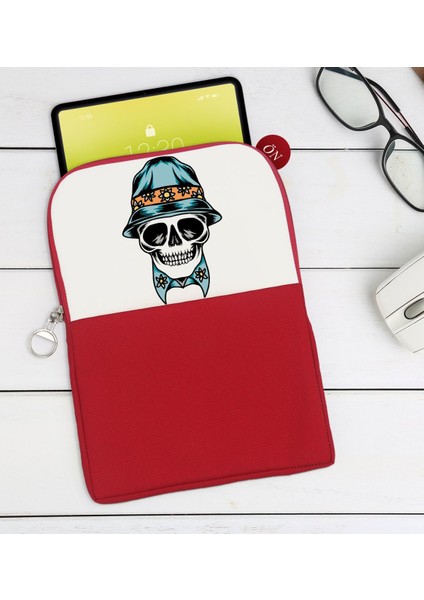 Gift Kurukafa Tasarımlı Taşınabilir Koruyucu Tablet Kılıfı & Organizer Çanta - Kırmızı-7