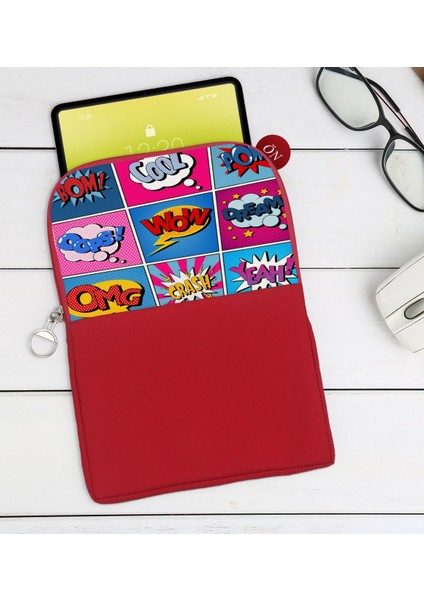 Gift Pop Art Tasarımlı Taşınabilir Koruyucu Tablet Kılıfı & Organizer Çanta - Kırmızı-12