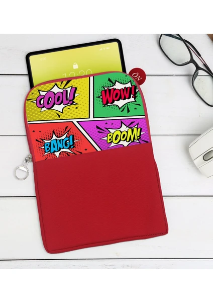 Bk Gift Pop Art Tasarımlı Taşınabilir Koruyucu Tablet Kılıfı & Organizer Çanta - Kırmızı-2