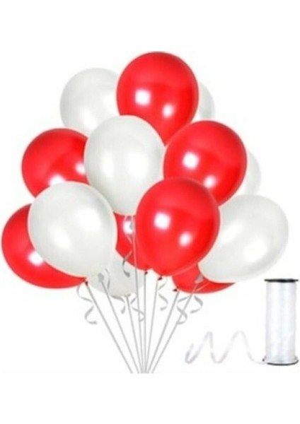 30 Adet 12 Inç Metalik Parti Balonu Metalik Kırmızı - Beyaz