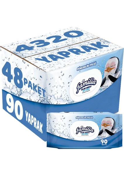 Islak Havlu Mendil Mineralin Iyiliği 90 Yaprak Plastik Kapaklı 48 Li Set 4320 Yaprak