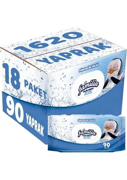 Islak Havlu Mendil Mineralin Iyiliği 90 Yaprak Plastik Kapaklı 18 Li Set 1620 Yaprak