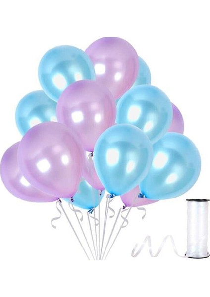 Açık Mavi - Lila Metalik Balon 50 Adet+ 5 mt Balon Zinciri