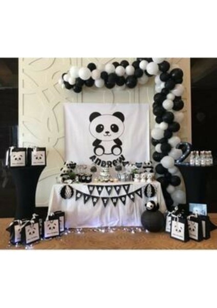 50 Adet 12 Inç Parti Balonu Metalik Beyaz - Pastel Siyah