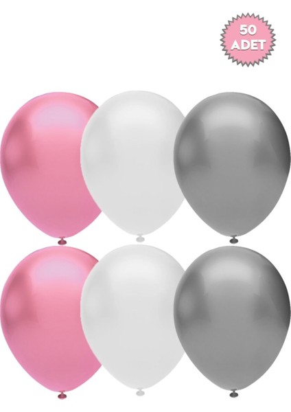 12 Inç 30 Adet Metalik Gümüş-Pembe-Beyaz Balon