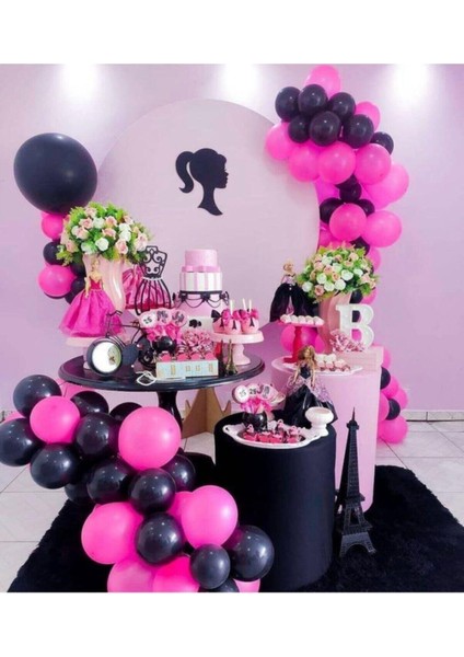 50 Adet Balon (Siyah - Fuşya Karışık))+ 5 mt Balon Zinciri