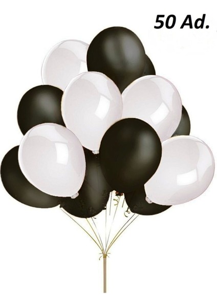 Siyah-Beyaz Karışık Metalik Balon 50 Adet