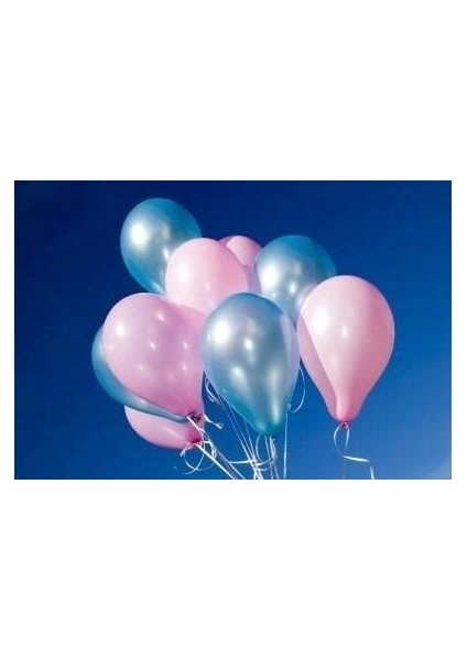 Metalik Mavi Pembe Balon 50 Adet