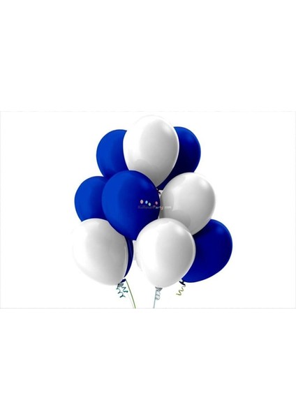 Beyaz-Koyu Mavi Pastel Soft Balon 50 Adet + 5 Metre Balon Zinciri