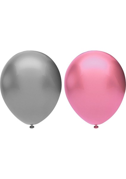 Metalik Balon Seti 20 Adet ( Pembe, Gümüş)