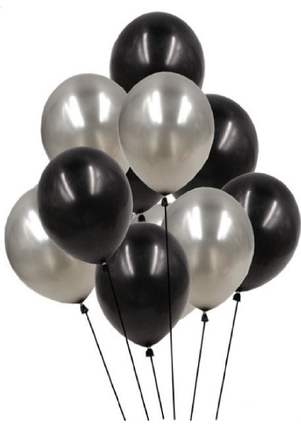 30 Adet 12 Inç Parti Balonu Metalik Gümüş Pastel Siyah