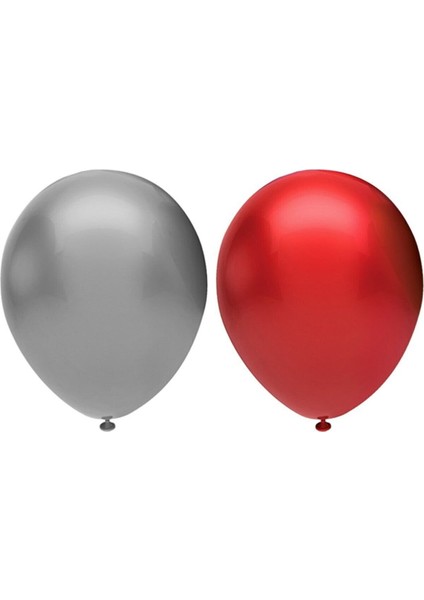 Metalik Balon Seti 50 Adet ( Kırmızı, Gümüş)