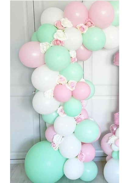 Pastel Balon Zinciri Mint Yeşili Pembe Beyaz 70 Adet + 5 mt Balon Zinciri