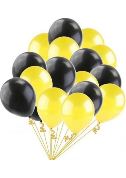 30 Adet 12 Inç Parti Balonu Metalik Sarı - Pastel Siyah