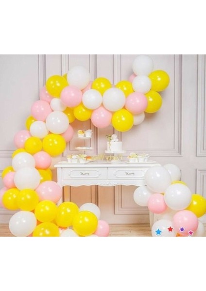 50 Adet 12 Inç Metalik Parti Balonu Metalik Sarı -Metalik Beyaz - Metalik Pembe + 5 mt Balon Zinciri